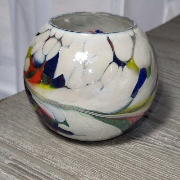 Art Glass Rose Bowl Mouth Blown In Poland Centerpiece Tea Light Candle Holder - Picture 7 of 14